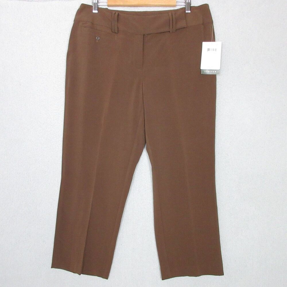 Emma James Pants Womens 14WP Petite Brown Stretch Straight Leg Ankle‎ Office